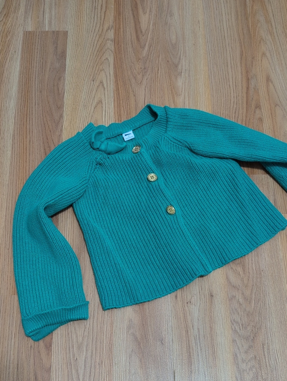 Green Ribbed Knit Button Cardigan